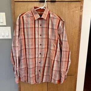 Dolce Guava Milano - Men’s Orange Plaid Dress Shirt - L